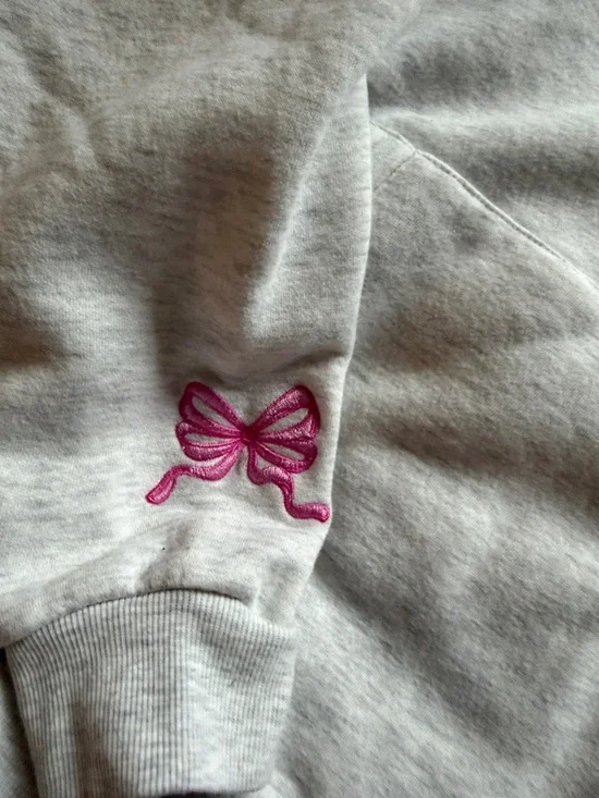 Light Gray Hoodie with Pink Bow Embroidery - Picture 2 of 5
